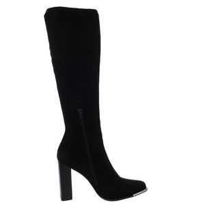 Steve Madden Womens Fedora Zipper Block Heel Knee-High Black Suede Boots…